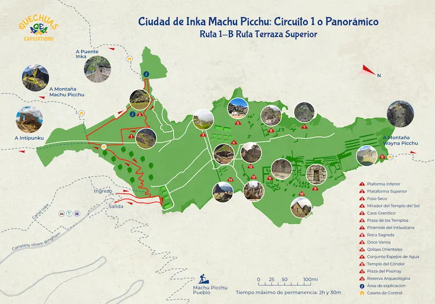 Rota 1-B Terraço Superior, circuitos em machu picchu