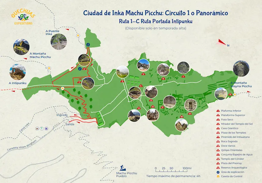 Rota 1-C Portada Intipunku, circuitos em machu picchu